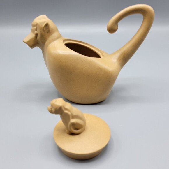 Vintage Chinese Monkey w/ Baby Monkey Shaped Teapot Clay Signed/Stamped - Picture 11 of 16